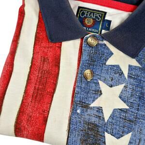 VTG Chaps Ralph Lauren Red White Blue Flag SS Polo Shirt Distressed USA